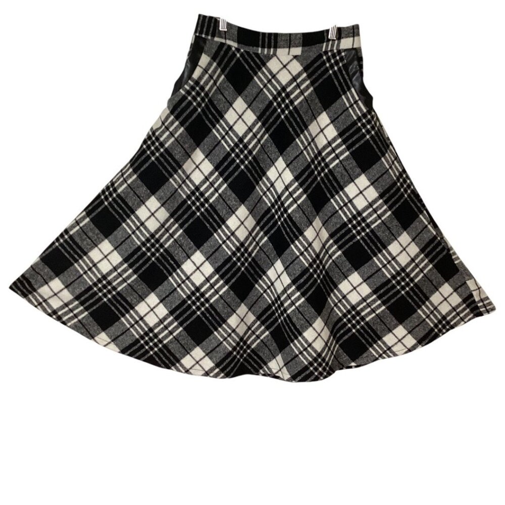 IdealSanXun Black & White Plaid Wool Blend A-Line Skirt With Pockets Size Medium